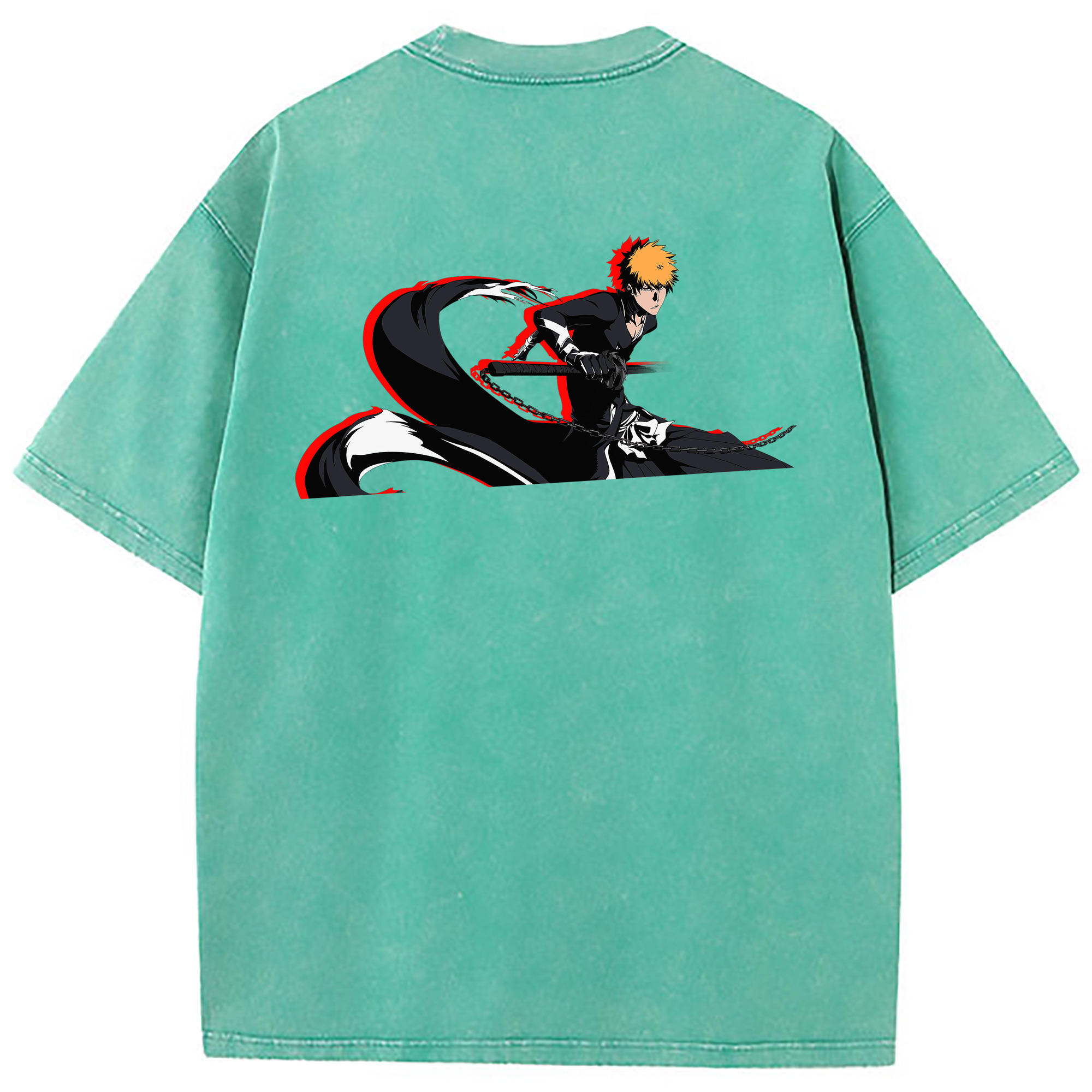（画像用） ブリーチ 黒崎一護（くろさき いちご）BLEACH Kurosaki Ichigo 綿100% ヴィンテージ風 半袖Tシャツ（背面プリント）